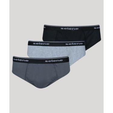 Imagem de Kit de 3 Cuecas Masculinas Slip Selene Multicor P-M-G-EG 11900, Preto,
