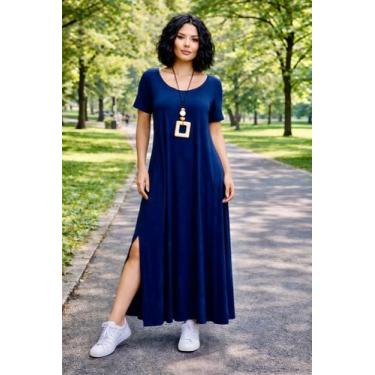 Imagem de Vestido Gola Canoa Com Bolso e Fenda Moda Femenina - modanascimento, A