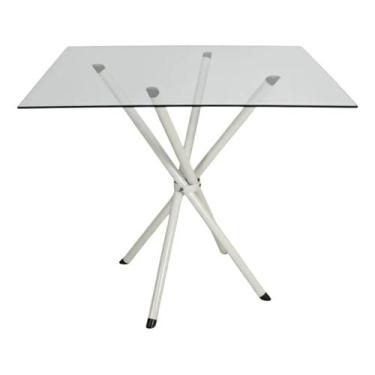 Imagem de Mesa Jantar 70cm Quadrada Vidro Temperado Base Italy Metálica Escrivan