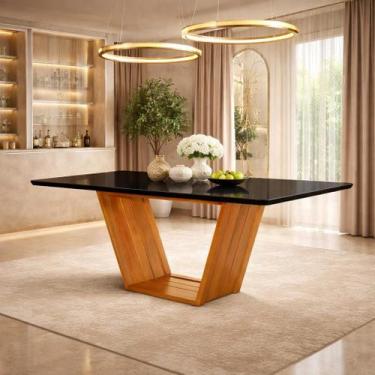 Imagem de Mesa de Jantar para 6 Lugares Pés Madeira Maciça Retangular 160x90 Mdf