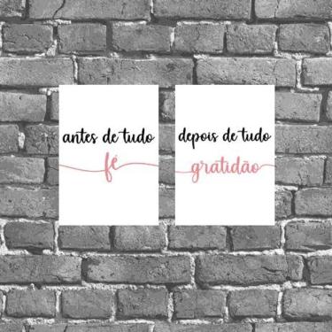 Imagem de Kit 2 Placas Decorativas Fé/Gratidão Rosa 18x27cm