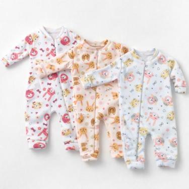 Imagem de Macacão Manga Longa Soft Quentinho Estampado com Zíper Bebê Menina Men