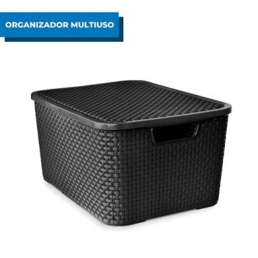 Imagem de Organizador Rattan Com Tampa 7 Litros Arqplast Preto, Preto