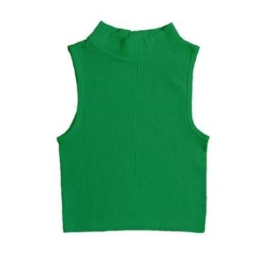Imagem de Blusa Feminina Cropped Canelado Gola Alta Sem Manga Cavado Regata-Feminino