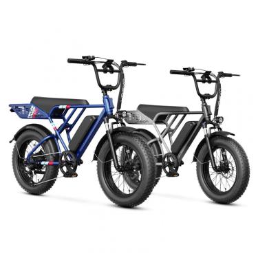 Imagem de Kit Bicicleta elétrica Jasion RetroVolt cinza e azul pneus 20x4 suspensão dupla motor 2000W pico bateria 48V 13Ah 70 km 7 marchas 110V