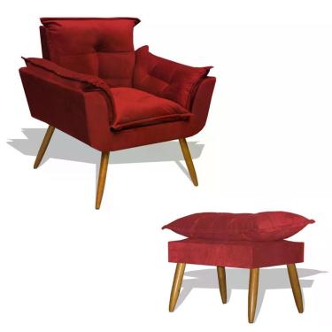Imagem de Kit Poltrona Com Puff Opala Apoio para os Pés Suede Vermelho Divini