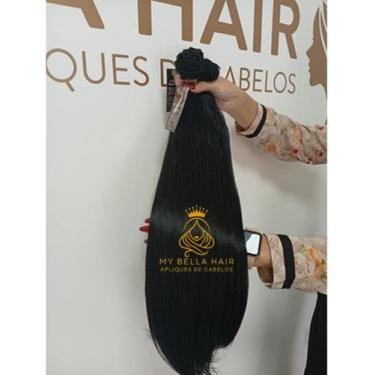 Imagem de Aplique de Cabelo Russo na Tela Humanizado Natural 70cm Liso Preto Pre