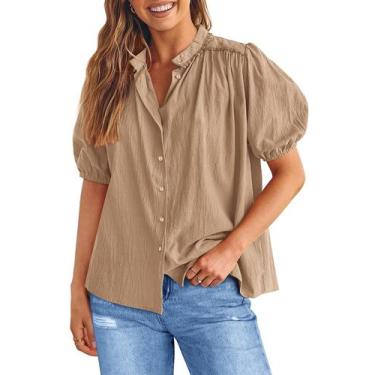 Imagem de Blusa de Algodão PRETTYGARDEN Feminina de Verão com Botões Manga Curta