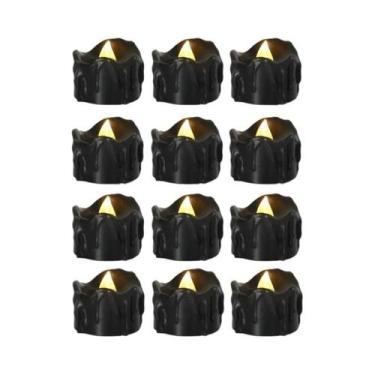 Imagem de Velas Eletrônicas LED Pretas 12PCS Operadas a Bateria Luz Amarela Sem 