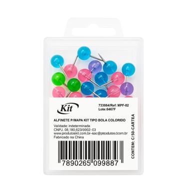 Imagem de Alfinete para Mapa Tipo Bola IDeal Cabeça em Formato de Bola Colorida 50 Unidades IDeal Cores Sortidas