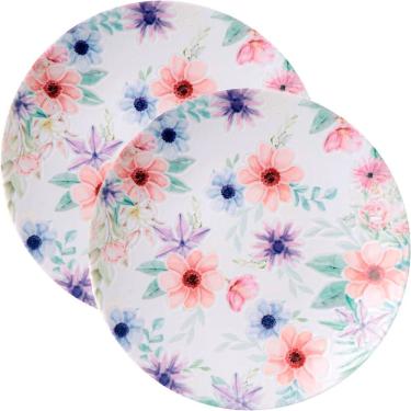 Imagem de Jogo de Pratos de Sobremesa Floratta 4 Peças em Porcelana com Estilo Clássico para Lanche Branco Floral