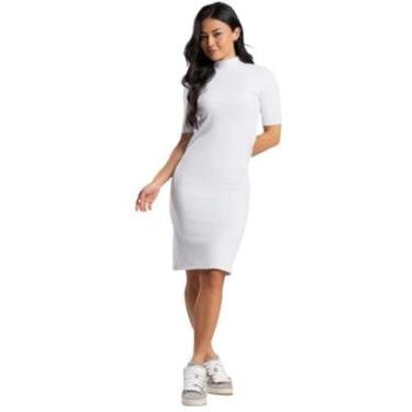 Imagem de Vestido Midi Manga Curta Vekyo Gola Alta Blogueira Canelado Moda Casual Feminina-Feminino