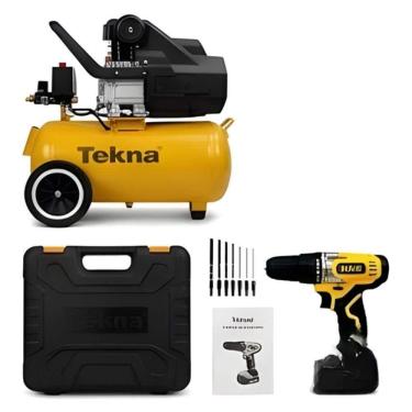 Imagem de Compressor De Ar 2,5hp 22l 220v Com Parafusadeira 12v Bivolt Com Kit 13 Peças Tekna Evald
