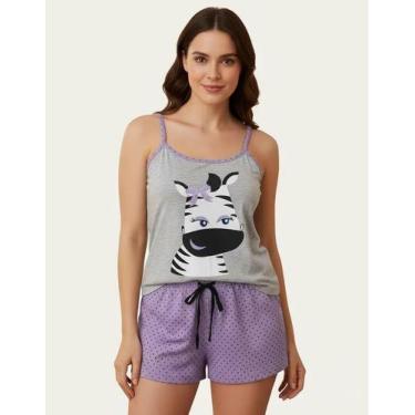 Imagem de Pijama Curto Feminino Estampado New Princess Tamanho M, M, Cinza, Lilá