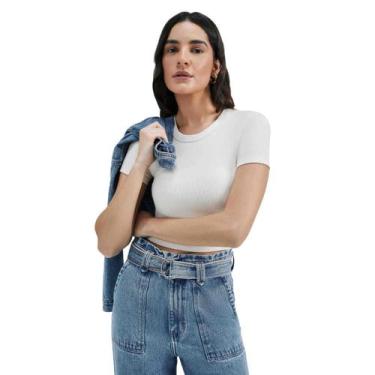 Imagem de Blusa Cropped Canelado Hering Feminina Bege Mescla, XG, Bege