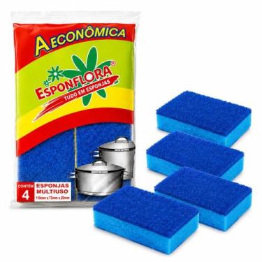 Imagem de Esponja Azul Lava Louça Cozinha Bucha Para Pia Dupla Face Kit Econômic