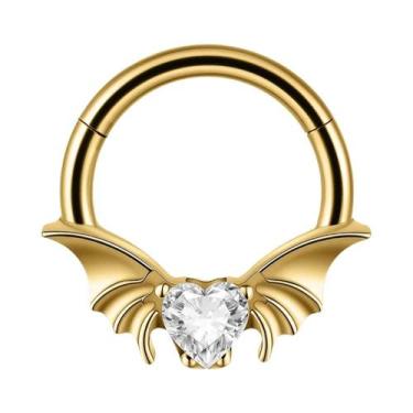 Imagem de Argola De Septo Articulada Em Titânio Prata E Ouro Com Zircônia Em For