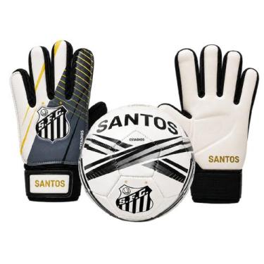 Imagem de Kit Goleiro Santos Bola + Luva De Goleiro - Infantil Tamanho:5Cor:Bran