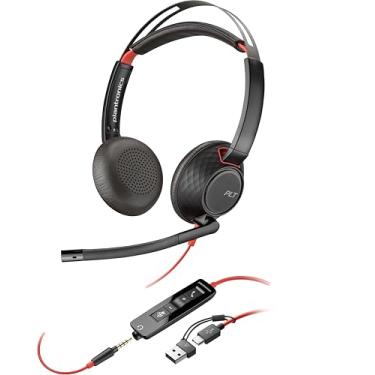 Imagem de Plantronics Fone de ouvido estéreo USB-C Poly Blackwire 5220 + plugue de 3,5 mm + adaptador USB-C/A