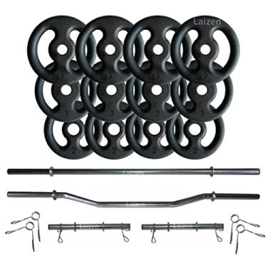 Imagem de Kit de musculação Laizen 40kg Anilhas + 2 Barras 40 + Barra 150 + Barra W