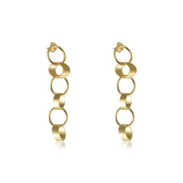 Imagem de Brinco Grande De Círculos Interligados Folheado Em Ouro 18k