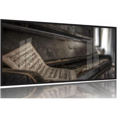 Imagem de Quadro Piano E Partitura Vintage Retrô Decorativo 130x60 Moldura Preta 2x2