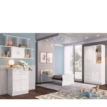 Imagem de Quarto Infantil Completo Docinho com Guarda Roupa 3 Portas, Cômoda, Mini Cama e Nicho Espresso Móveis