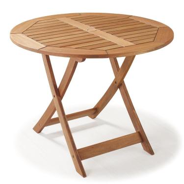 Imagem de Mesa Redonda Ripada Dobrável para Áreas Externas em Madeira Eucalipto 
