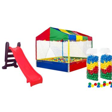Imagem de Parque Infantil Escorregador Infantil  Médio 3 Degraus Colorido+Piscina De Bolinhas 1,50m + 500 Bolinhas Coloridas 76 mm-Playground kids
