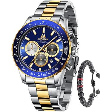 Imagem de Relógios masculinos cronógrafo, de cerâmica, à prova d'água, luminoso, analógico, de quartzo, luxuoso, relógios de pulso, 0333 - ouro, azul 2, Cronógrafo