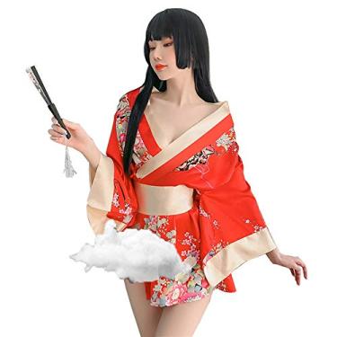 Imagem de Lingerie feminina sexy japonesa retrô, quimono, cosplay, quimono japonês, 7972vermelho, Tamanho Único