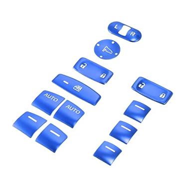 Imagem de X AUTOHAUX 12 peças para Honda Civic 11ª geração Sedan Hatchback Tampa de botão de controle de janela, guarnições, apoio de braço para porta, painel de interruptor de vidro adesivo LX EX EX-L Sport Touring 2021+ 2022 liga de alumínio azul
