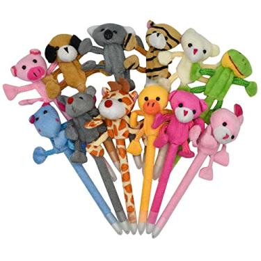 Imagem de Maydahui 12 peças de caneta esferográfica de animal de pelúcia canetas fofas de desenho animado tinta azul para suprimentos de festa escolar