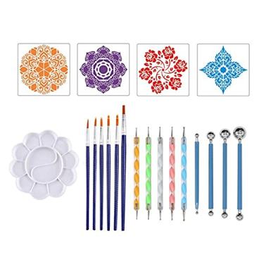 Imagem de Moniss Conjunto de 20 peças Mandala pontilhado Ferramentas DIY Pintura Estêncis Bola Stylus Paleta Pincéis para Tela Rochas Colorir Desenho Artesanato Suprimentos de Arte