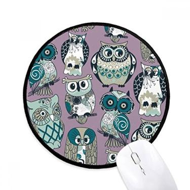 Imagem de Tapete de mouse de coruja com listras de flores para mesa de escritório tapete redondo para computador