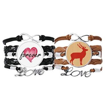 Imagem de DIYthinker Pulseira de mão com pulseira de grão de madeira vermelha com corda de couro Forever Love conjunto duplo, Não se candidatar