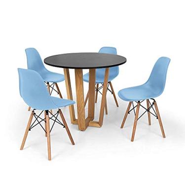 Imagem de Conjunto Mesa de Jantar Lara 90cm Preta com 4 Cadeiras Charles Eames - Azul Claro