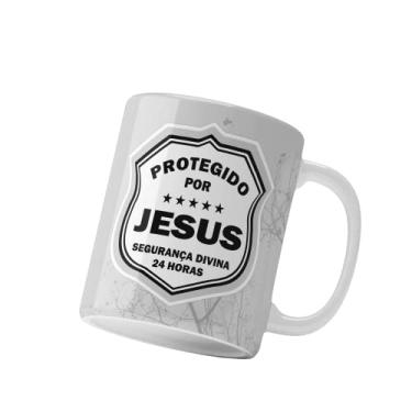 Imagem de Caneca Com Frase Gospel Protegido Por Jesus Gospel Evangélica Personalizada Cerâmica 325ml