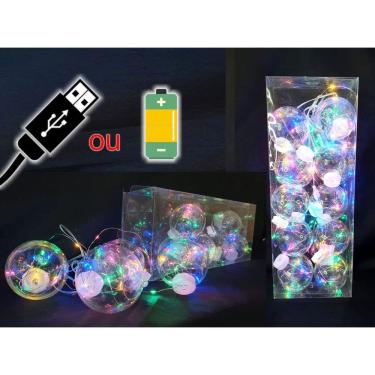Imagem de Pisca c10 Bolas Transparente em Led 3Mts Usb ou Pilha Natal