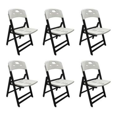 Imagem de Kit Com 6 Cadeiras Dobraveis De Madeira Elegance Preto Polipropileno B