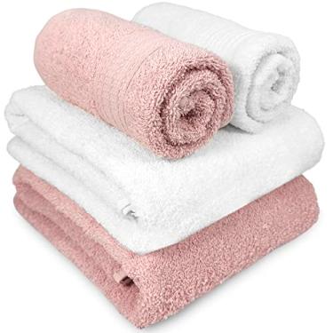 Imagem de Jogo de Banho Gigante Buettner Dakota 4 Peças 100% Algodão Fio Dupla Torção Toalha Banhão Presente (Branco/Rosa Rosê)