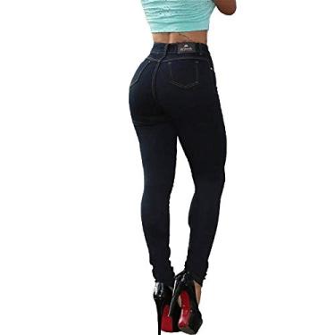 Imagem de Calça Jeans Feminina Cintura Alta Skinny Com Lycra Cor:Azul-escuro;Tamanho:36;