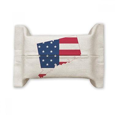 Imagem de Connectic USA Map Stars Tripes Flag Shape Face Tissue Paper Cover Holder Cotton Linen Bag