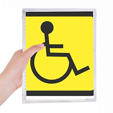 Imagem de Caderno quadrado para pessoas com deficiências amarelo e preto com símbolo de aviso