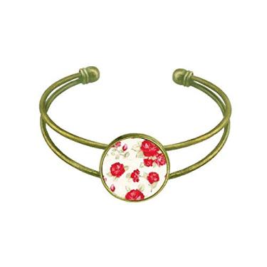 Imagem de Bracelete retrô com desenho de planta e desenho vermelho rosa joia de punho aberto
