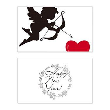 Imagem de Cartão de felicitações de ano novo com estampa de coração vermelho anjo do Cupido mensagem de abençoar presente
