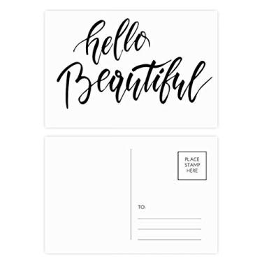 Imagem de Hello Beautiful Citação escrita à mão, conjunto de cartões postais de aniversário, cartão de agradecimento