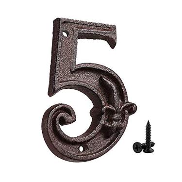 Imagem de Placa de porta de ferro fundido com número de placa flutuante 3D de 12,7 cm, placa borboleta de 0 a 9 para endereço residencial ao ar livre, bronze envelhecido digital com parafusos de combinação marrom rústico incluídos, antiferrugem exclusivo