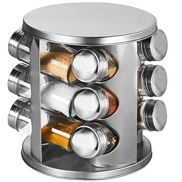 Imagem de Kit 12 Porta Condimentos Vidro e Inox Base Giratória Redonda