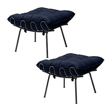 Imagem de Kit 2 Puff Decorativo Sala de Estar Abel Pés Preto Veludo Azul - Gran Belo